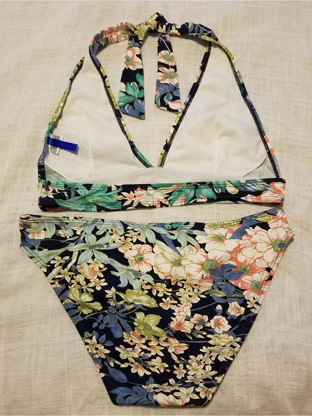 Prestige Kid’s Large Navy Two-Piece Bikini Set With A Multicolor Floral Pattern